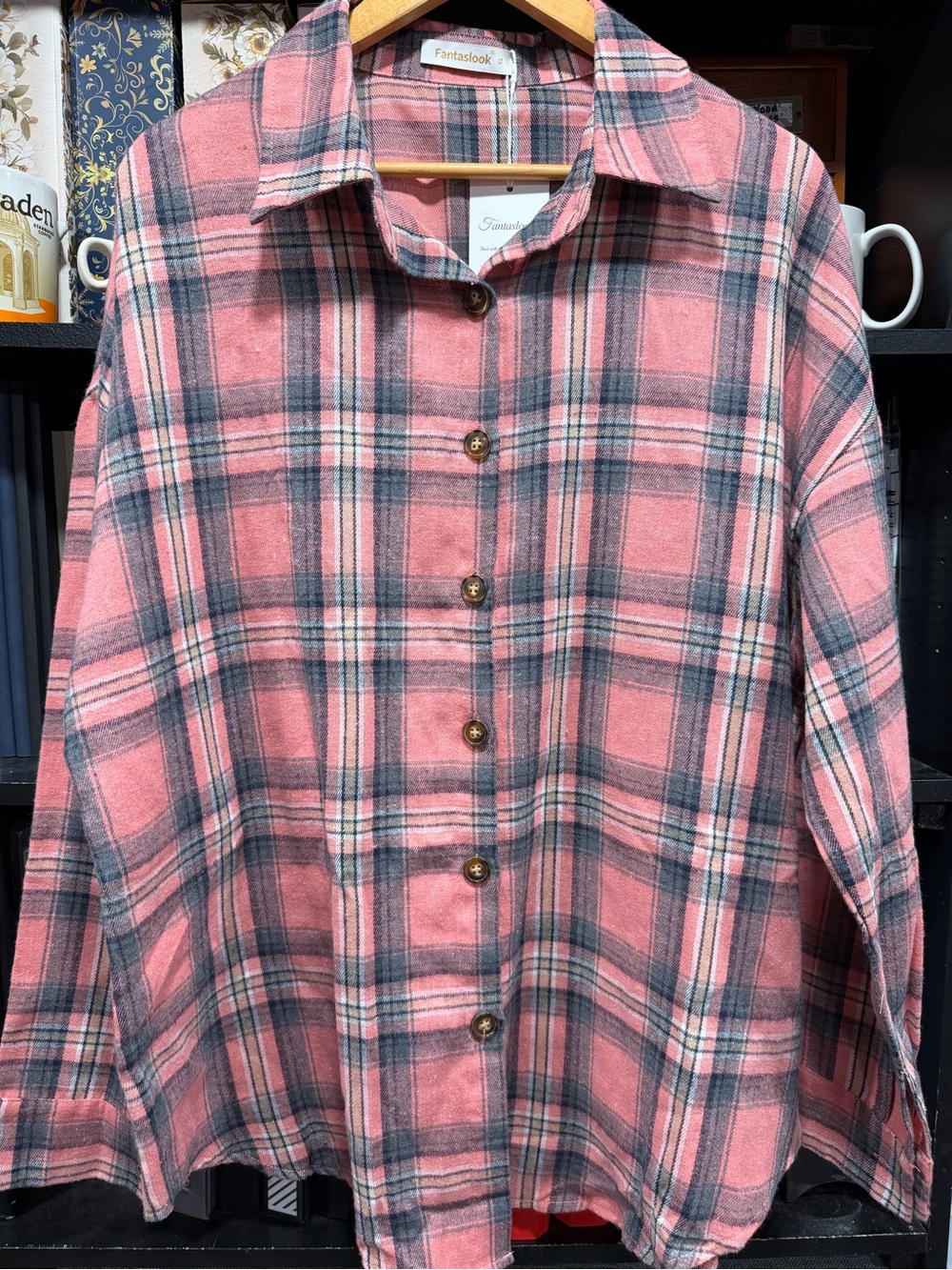 Women’s Pink Plaid Button-Down Shirt